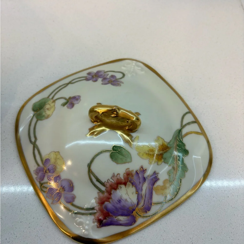 Vintage Rare Find Limoges Gold and Purple Floral Dish with Lid